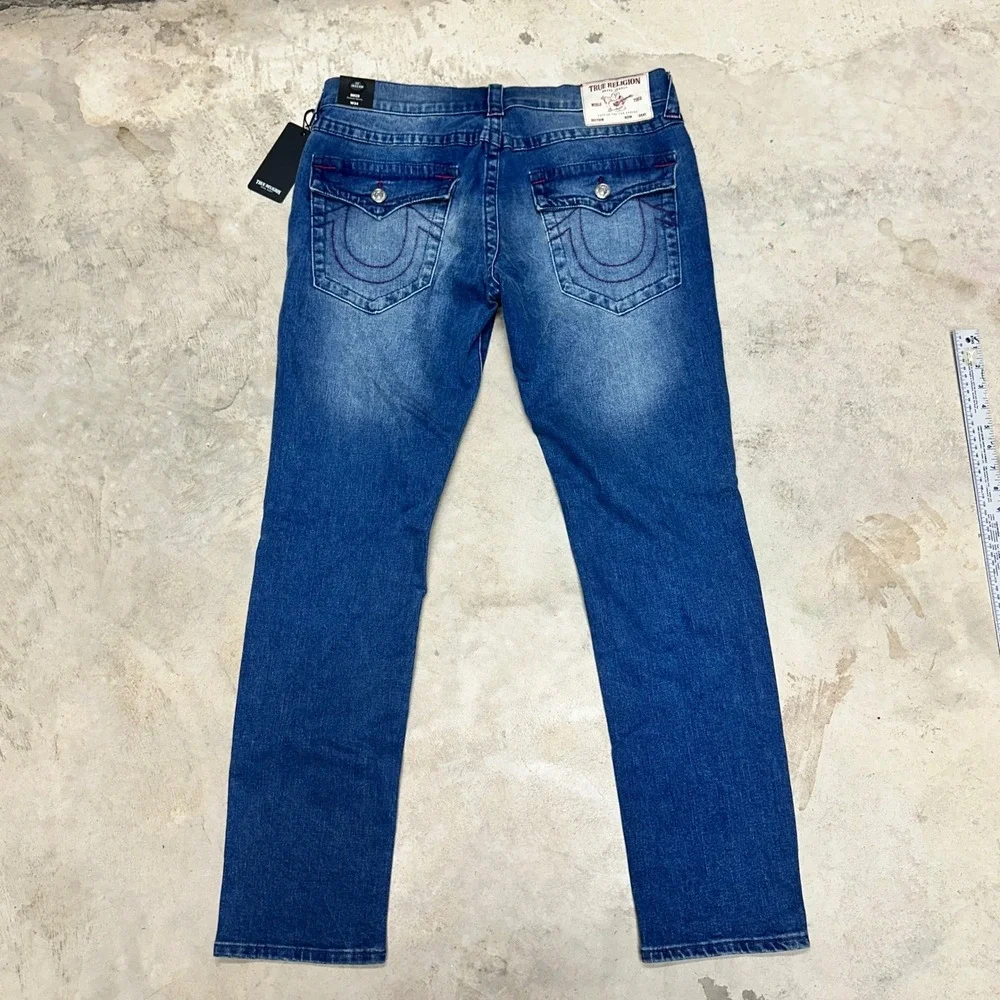 True Religion Rocco Relaxed Skinny Jeans Men W34 L32 Medium Tidal Wash